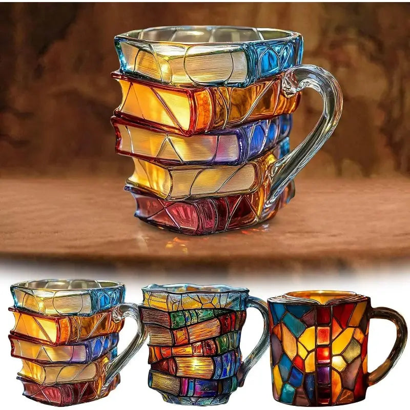 【50 % de descuento por tiempo limitado】📚 Taza de café pintada en 3D con forma de libro.
