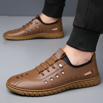 🔥【39-44】Zapatos casuales de hombre de piel auténtica, con diseño calado y suela blanda.
