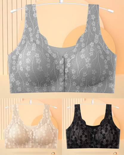 😍👙【3 darab】【40-100KG】Női vezeték nélküli csipke melltartó elülső rögzítéssel