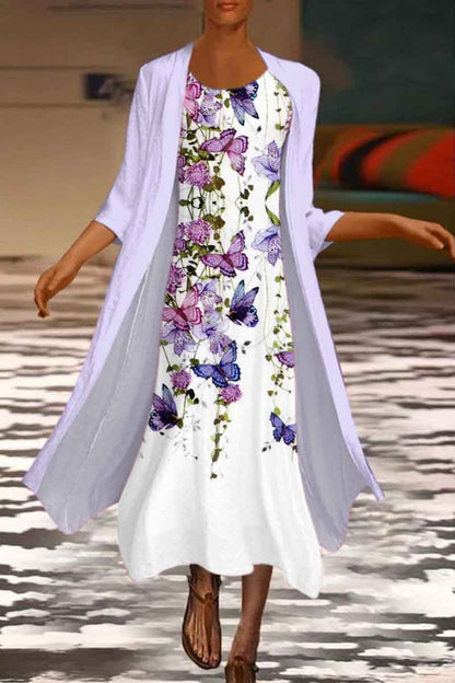🌻 Descuento -50% 🔥🔥【40-120 kg】Nuevo vestido de mujer con estampado floral, vestido de dos piezas con escote redondo ✅Pago contra entrega ✅2 artículos con 70% de descuento