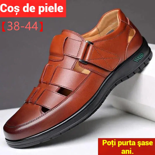 【38-44】👞Sandalias casuales antideslizantes de cuero genuino transpirables con diseño calado para hombre, colección verano 2026