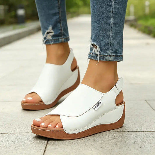 [Tallas 36–43] Sandalias de cuña de piel auténtica para mujer – suela suave – soporte para el arco