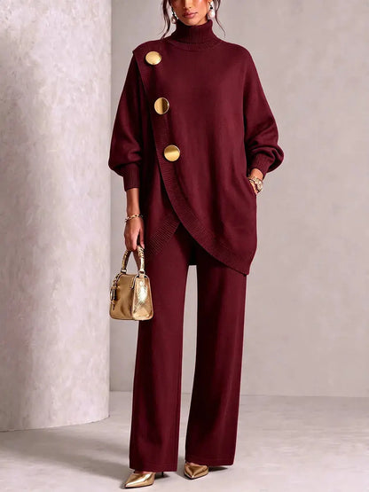 ✨🔥 A mitad de precio + Envío gratis 🚚💕 Elegante conjunto para mujer: top de cuello alto y pantalón de pierna ancha — Cómodo y con estilo 👗