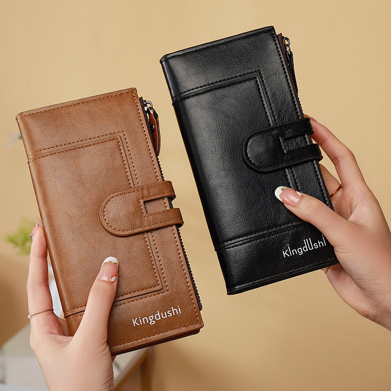 💰Cartera vintage de piel auténtica con doble cremallera y ranura para múltiples tarjetas para mujer