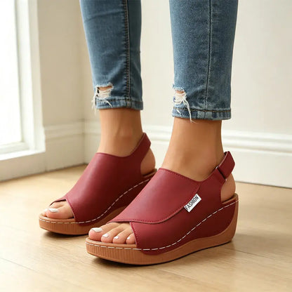 [Tallas 36–43] Sandalias de cuña de piel auténtica para mujer – suela suave – soporte para el arco