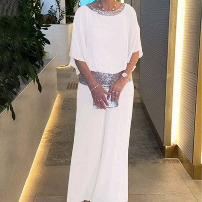 🥰[S-3XL]2026 Traje de pantalón ancho con lentejuelas y cuello redondo