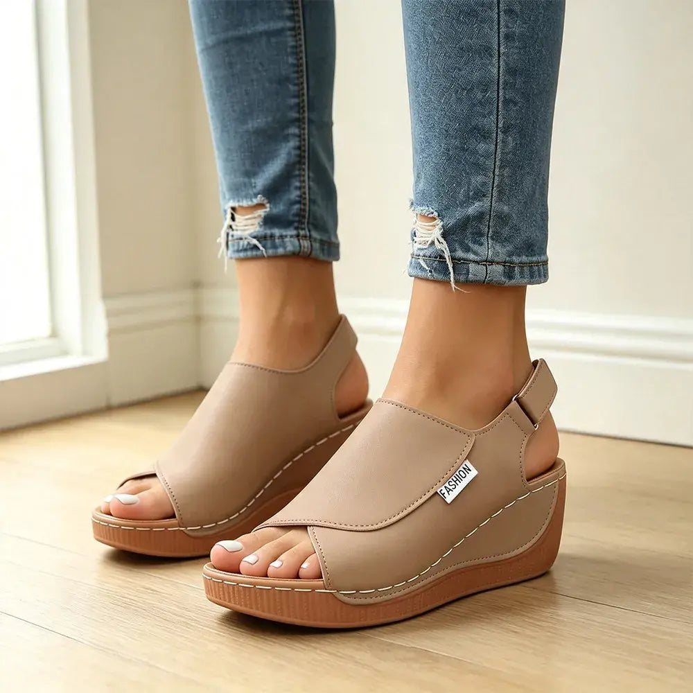 [Tallas 36–43] Sandalias de cuña de piel auténtica para mujer – suela suave – soporte para el arco