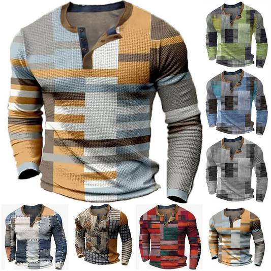🎁😍[Oferta por tiempo limitado] 👔[S-4XL] Camiseta estampada de manga larga para hombre