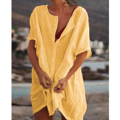 ❤️🧡💛💚💙💜[S-8XL] Nueva camisa casual de algodón y lino de largo medio para mujer