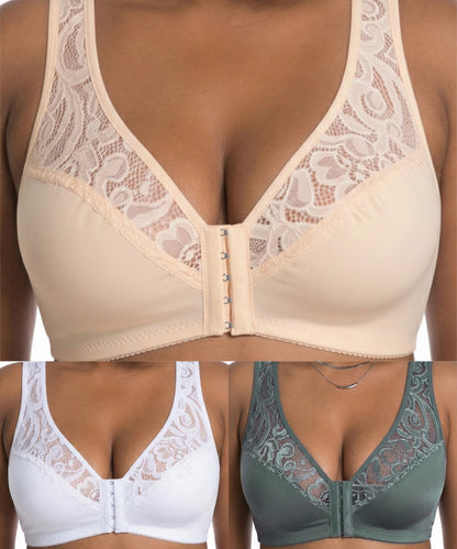 💖 ¡Precio mínimo histórico! 【Set de 3 piezas】 【Tallas L–4XL】 😍 🩲 Sujetador Push-Up de tallas grandes: Hermoso encaje, diseño push-up y con aberturas, cierre frontal.
