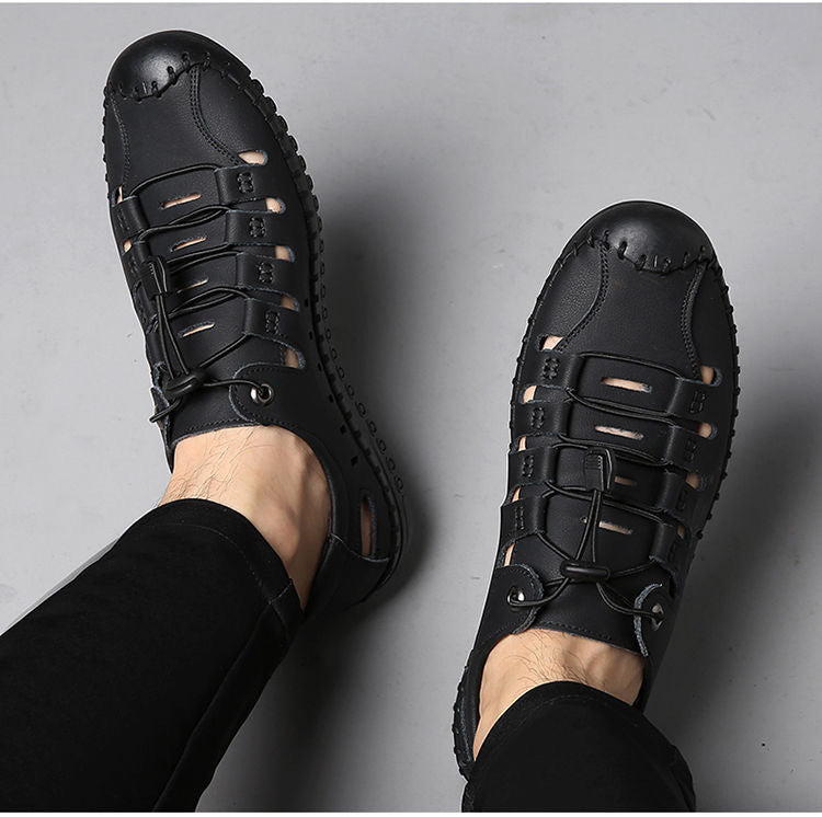 🌟 【39-44】】Sandalias de playa de verano para hombre, de cuero genuino, diseño de punta cerrada, parte superior transpirable.👞✨
