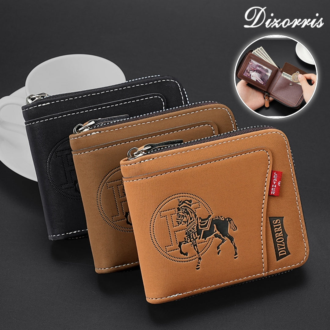 🔥🔥【Compre 1 y obtenga 1 gratis】Nueva y elegante cartera corta con cremallera de estilo retro para hombre.