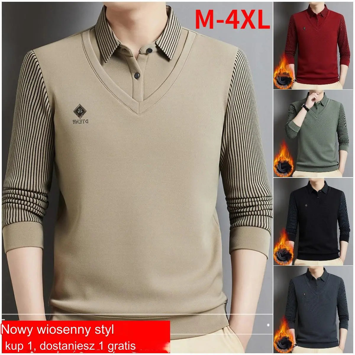 👔🔥【M-4XL】Nowa męska koszulka polo w średnim wieku, zimowa, plus size, z kołnierzykiem i podszewką z polaru.
