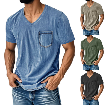 👔 50% de descuento🔥【40-120 kg】Camiseta vaquera informal y holgada con cuello en V y mangas cortas para hombre ✅️Pago contra entrega ✅️2 artículos con un 70% de descuento