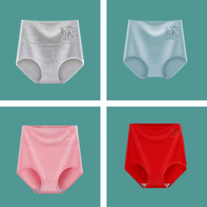 🩲【4 piezas】【45-90kg】💟 Ropa interior antibacteriana de cintura alta fabricada en puro algodón que no deja marcas.