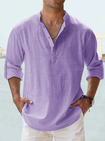 💥【S-5XL】Camisa de manga larga para hombre de algodón y lino.