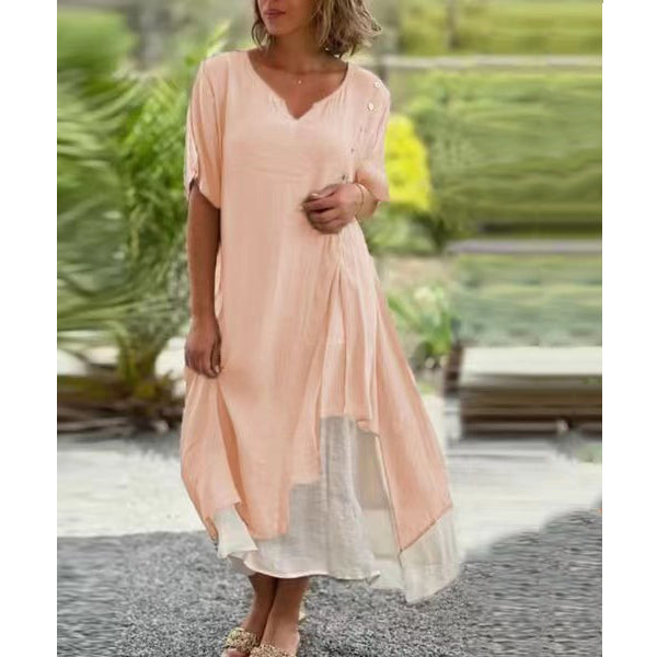 【S-4XL】🌸👗Nuevo vestido asimétrico de dos piezas con escote en V
