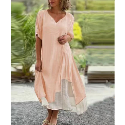 【S-4XL】🌸👗Nuevo vestido asimétrico de dos piezas con escote en V