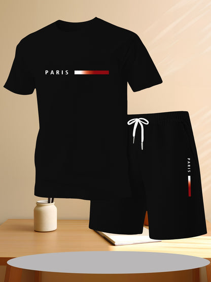 【Pago contra entrega】Conjunto deportivo de verano de 2 piezas para hombre: cómoda camiseta de manga corta y pantalones cortos para el día a día y el hogar.