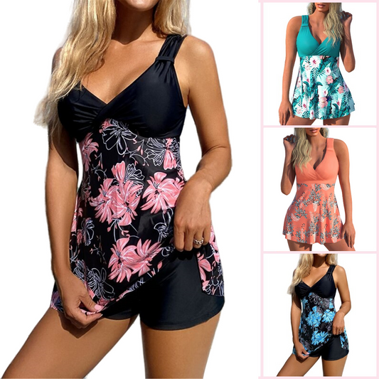 🌴🏖️🌈【50% popusta 🔥】【S-5XL】😍Novi ženski komplet kupaćih kostima s printom, kratke hlače s podijeljenom suknjom s otvorenim leđima i brzo sušećom tkaninom