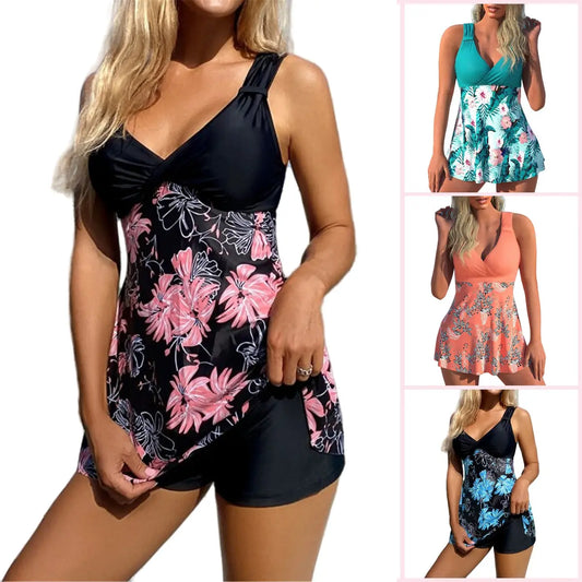 🌴🏖️【Poslední den – sleva 50 %🔥】【S-5XL】Nový plavkový set s potiskem pro větší velikosti, kraťasy, rozparky na zádech, rychleschnoucí materiál