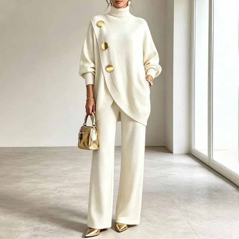 ✨🔥 A mitad de precio + Envío gratis 🚚💕 Elegante conjunto para mujer: top de cuello alto y pantalón de pierna ancha — Cómodo y con estilo 👗