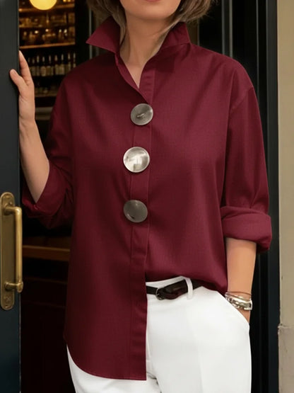 ⏰Novedad 2026🤩Elegante y con estilo❤️👉Camisa de mujer de algodón y lino, cuello mao, botones metálicos