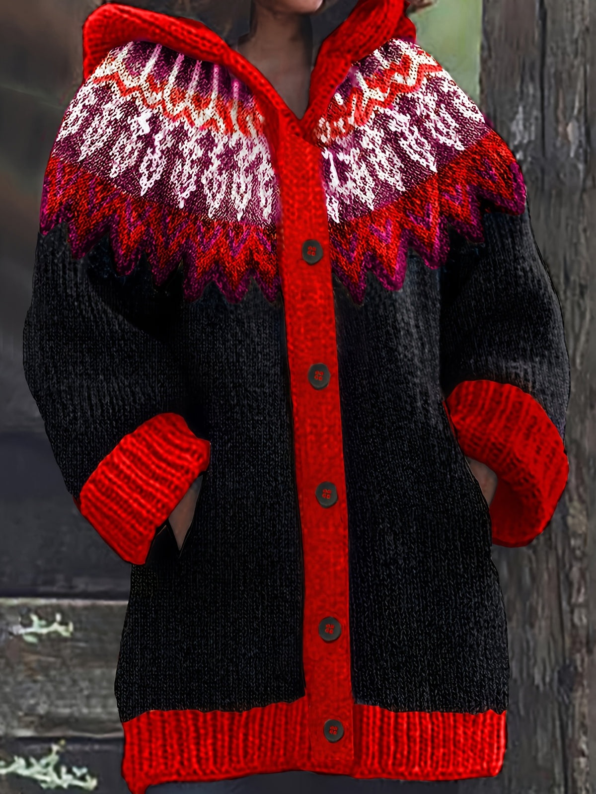 🔥🔥【S–5XL】✨ Nueva chaqueta de punto con capucha y diseño colorido para otoño/invierno