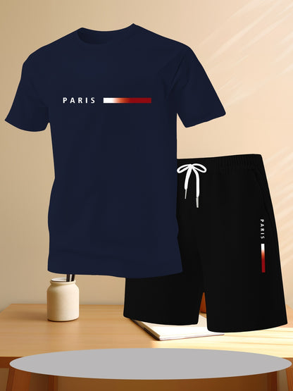 【Pago contra entrega】Conjunto deportivo de verano de 2 piezas para hombre: cómoda camiseta de manga corta y pantalones cortos para el día a día y el hogar.
