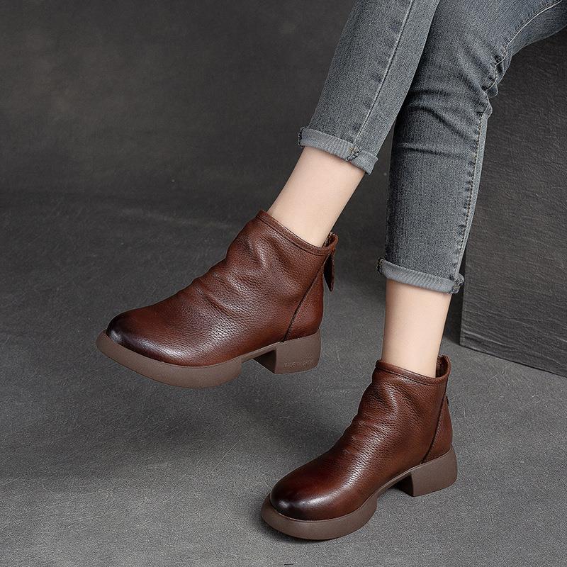 【35-40】Nuevas botas de piel de otoño/invierno con suela suave y diseño de tacón grueso