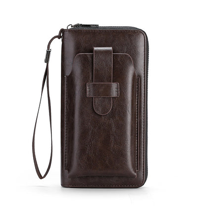 Cartera multifuncional para hombre de cuero genuino hecha a mano de nuevo estilo