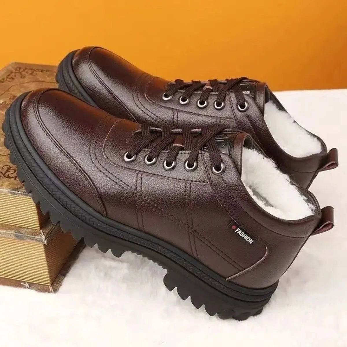 👞【39-44】Zapatos de cuero para hombre con suela gruesa para invierno: suela gruesa y forro suave y cálido.