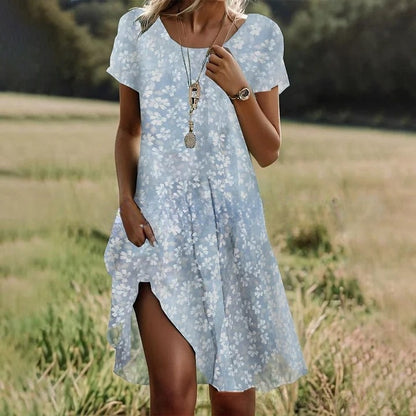 【Liquidación de fin de temporada】 【S-3XL】💖👗Nova ležerna haljina s okruglim izrezom i printom za proljeće i ljeto 2026. 🌸🌞