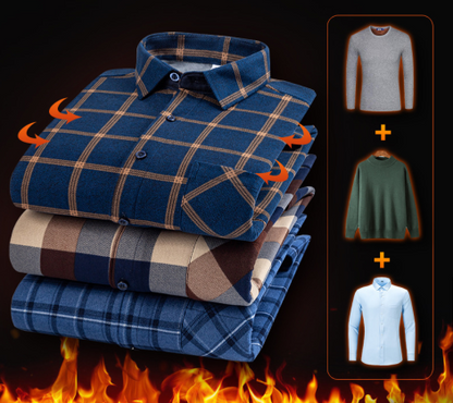 👔【L-5XL】La nueva camisa térmica de terciopelo de doble cara para hombre de otoño e invierno está de moda y es versátil.