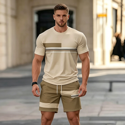 ✨【Pago contra entrega】Conjunto deportivo de verano de 2 piezas para hombre: cómoda camiseta de manga corta y pantalones cortos para uso diario y en casa.