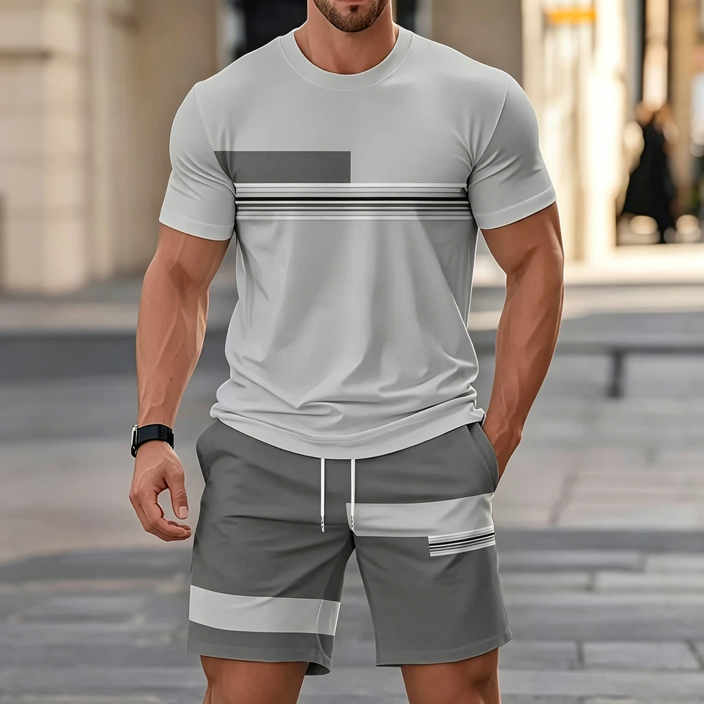 ✨【Pago contra entrega】Conjunto deportivo de verano de 2 piezas para hombre: cómoda camiseta de manga corta y pantalones cortos para uso diario y en casa.