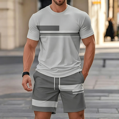 ✨【Pago contra entrega】Conjunto deportivo de verano de 2 piezas para hombre: cómoda camiseta de manga corta y pantalones cortos para uso diario y en casa.