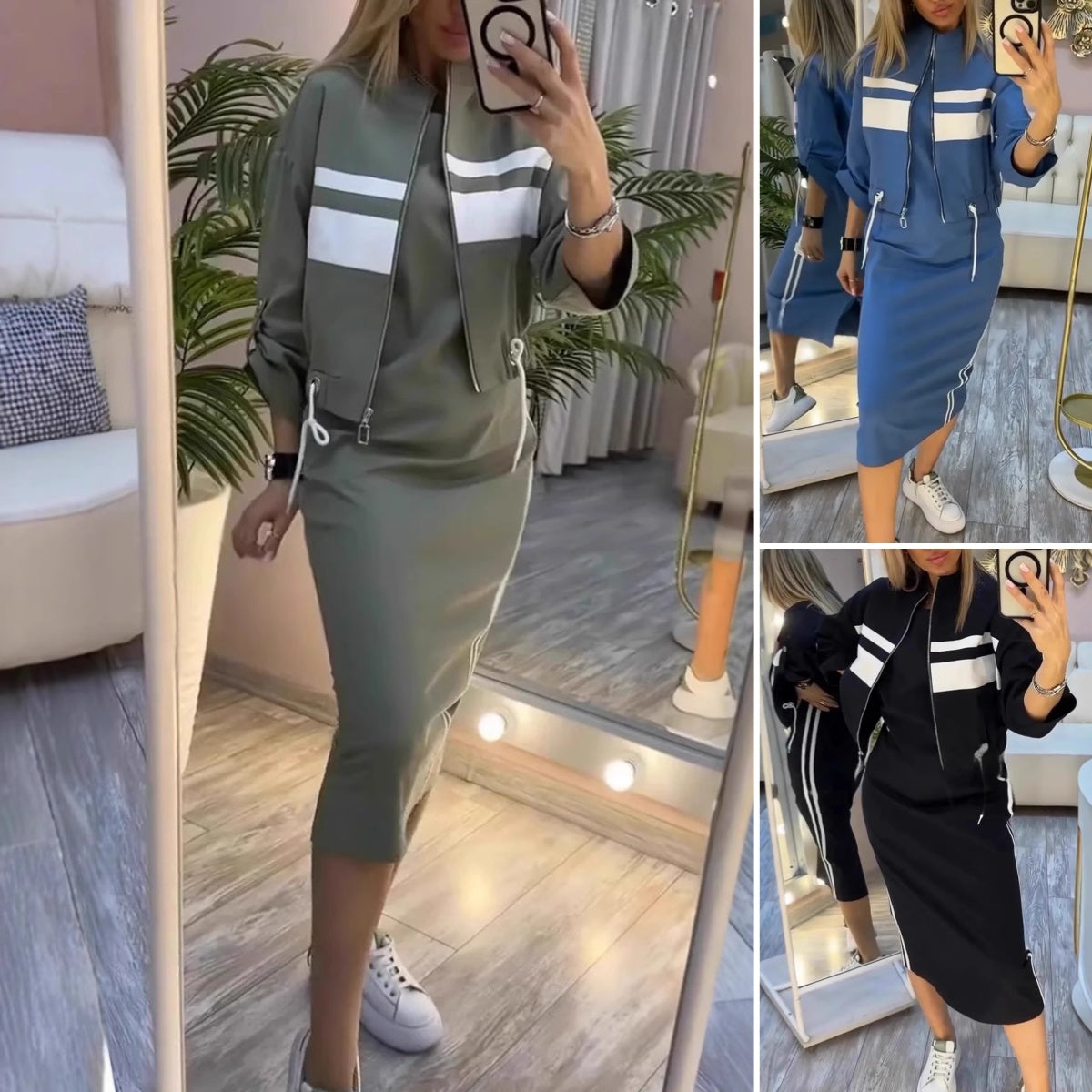 💕😍Vestido moderno de cuello redondo y chaqueta de mujer de 2026, traje casual