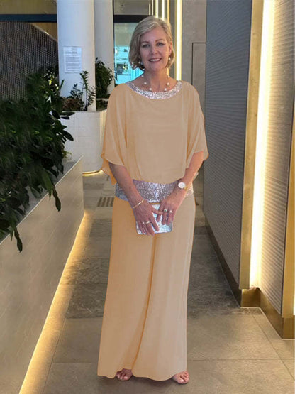 🥰[S-3XL]2026 Traje de pantalón ancho con lentejuelas y cuello redondo
