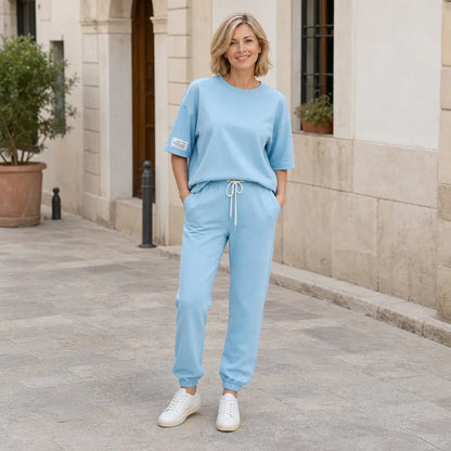 🔥🔥【Liquidación de fin de temporada】【S-5XL】Conjunto casual de top y pantalón liso para mujer