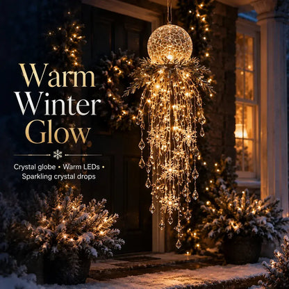 🔥 DNES SLEVA 50 % 🎅 Vánoční závěsná LED lampa se sněhovou vločkou a křišťálem | Kouzelná záře na verandu ✨