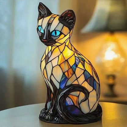 🐱 Δημιουργικό επιτραπέζιο φωτιστικό σε σχήμα γάτας, ρετρό φωτάκι νυκτός, από πολύχρωμη ρητίνη