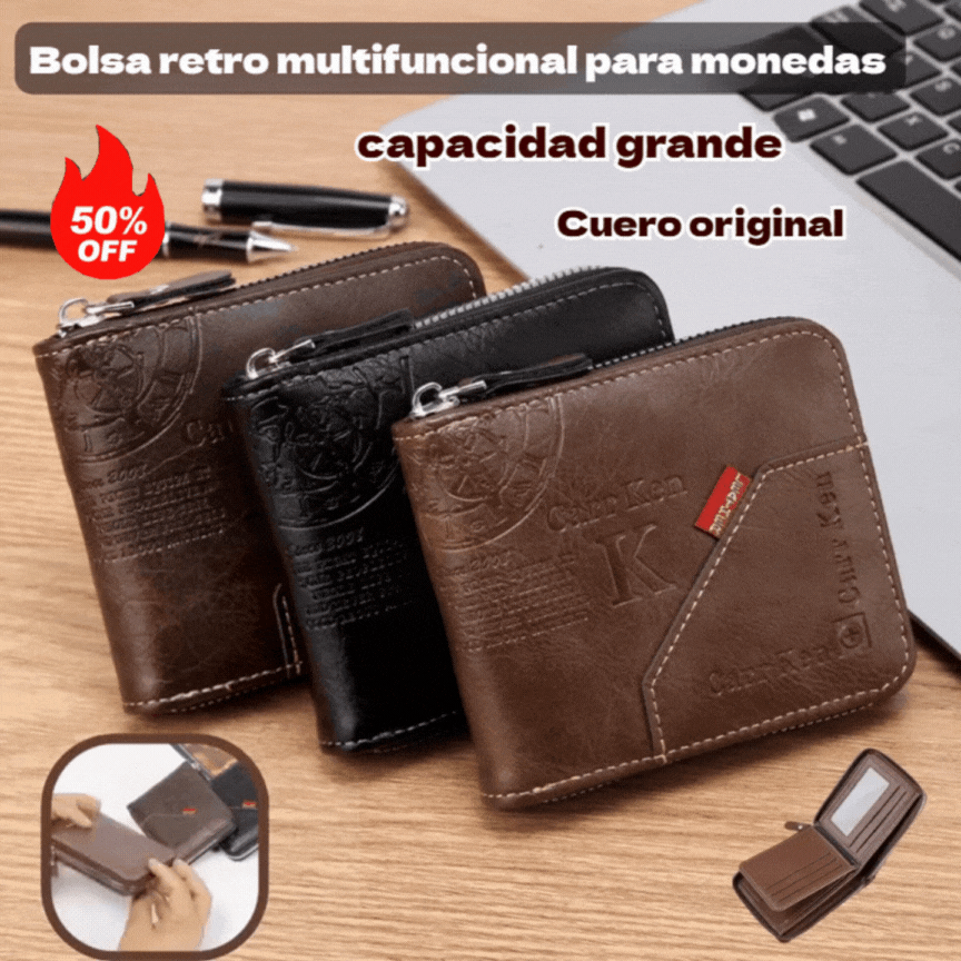 💰【50% de descuento】 Cartera de cuero premium para hombre – Gran capacidad y diseño elegante