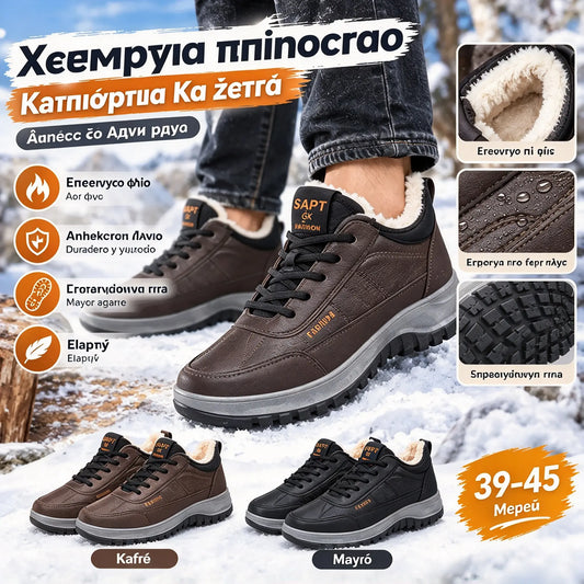 ⛄🔥Ανδρικά αθλητικά παπούτσια με επένδυση fleece, από αδιάβροχο γνήσιο δέρμα και με μαλακή βελούδινη εσωτερική σόλα