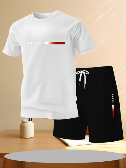 【Pago contra entrega】Conjunto deportivo de verano de 2 piezas para hombre: cómoda camiseta de manga corta y pantalones cortos para el día a día y el hogar.