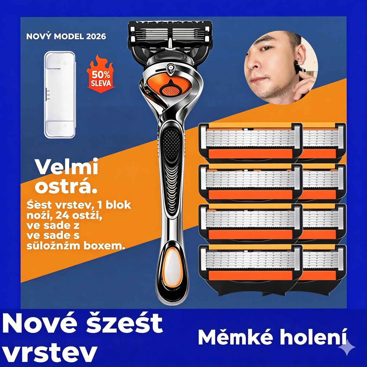 🔥【Sleva 50 %】Sada pánských holicích hlavic + stojánek – Ultra ostré čepele z nerezové oceli pro hladké oholení 🪒✨