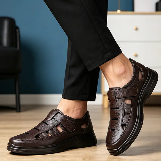 【40-45】Sandalias de verano para hombre de piel auténtica: Excelente transpirabilidad y muy cómodas de llevar.