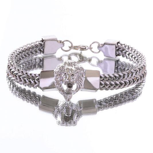 🎁【50% de descuento por tiempo limitado】🔥🦁Pulsera de acero de titanio con cabeza de león para hombre