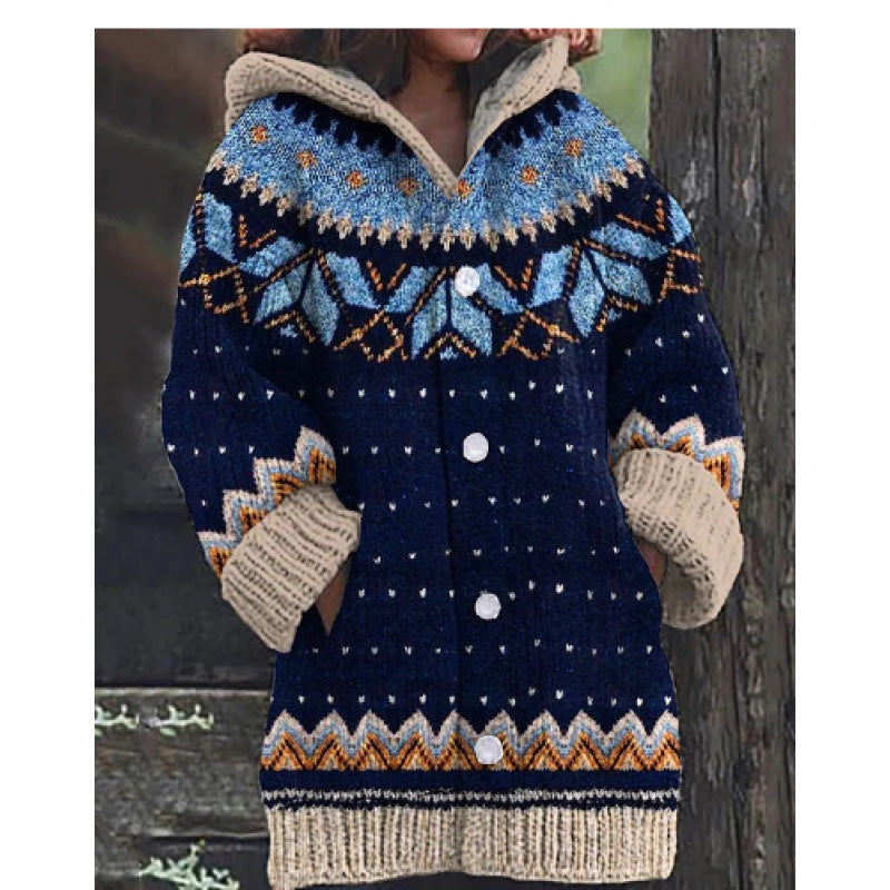 🔥🔥【S–5XL】✨ Nueva chaqueta de punto con capucha y diseño colorido para otoño/invierno