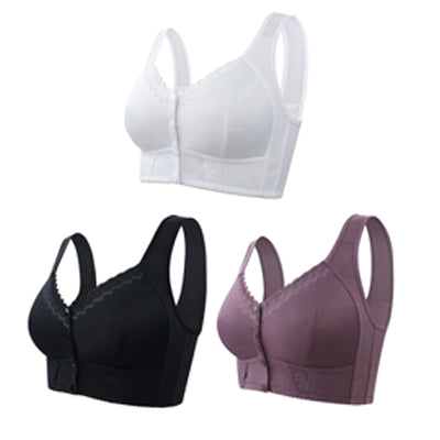 （3 piezas）💕🎁【45 kg-155 kg】Sujetador transpirable de gran tamaño hecho de algodón suave, cierre de botón frontal